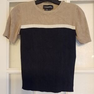 Vintage Sadimara 100% silk ribbed short sleeve T shirt 90's color block stripe